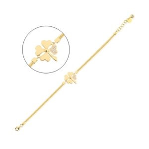 Balık Sırtı Zincirli Taşlı Yonca Bileklik