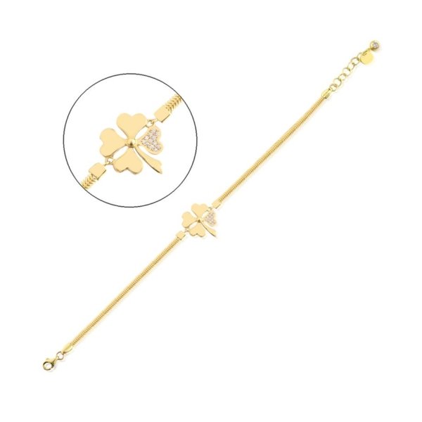 Balık Sırtı Zincirli Taşlı Yonca Bileklik