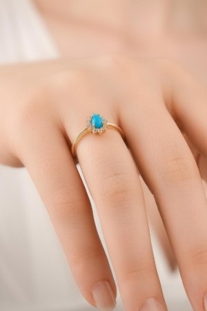 Mavi Taşlı Damla Yüzük