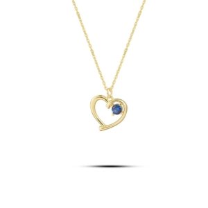 Mavi Tektaş Kalpli Kolye