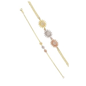 Üç Renkli Taşlı Güneşli Zincirli Bileklik