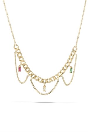 Üç Renkli Taşlı Zincirli Kolye