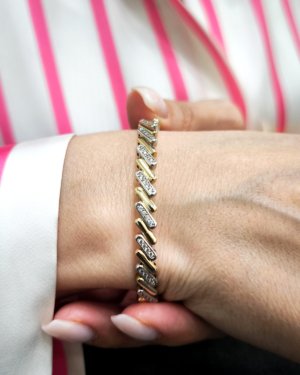 İki Renk Atlamalı Taşlı Kelepçe